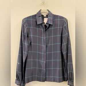 Carlisle Blue and Green Silk Plaid Top